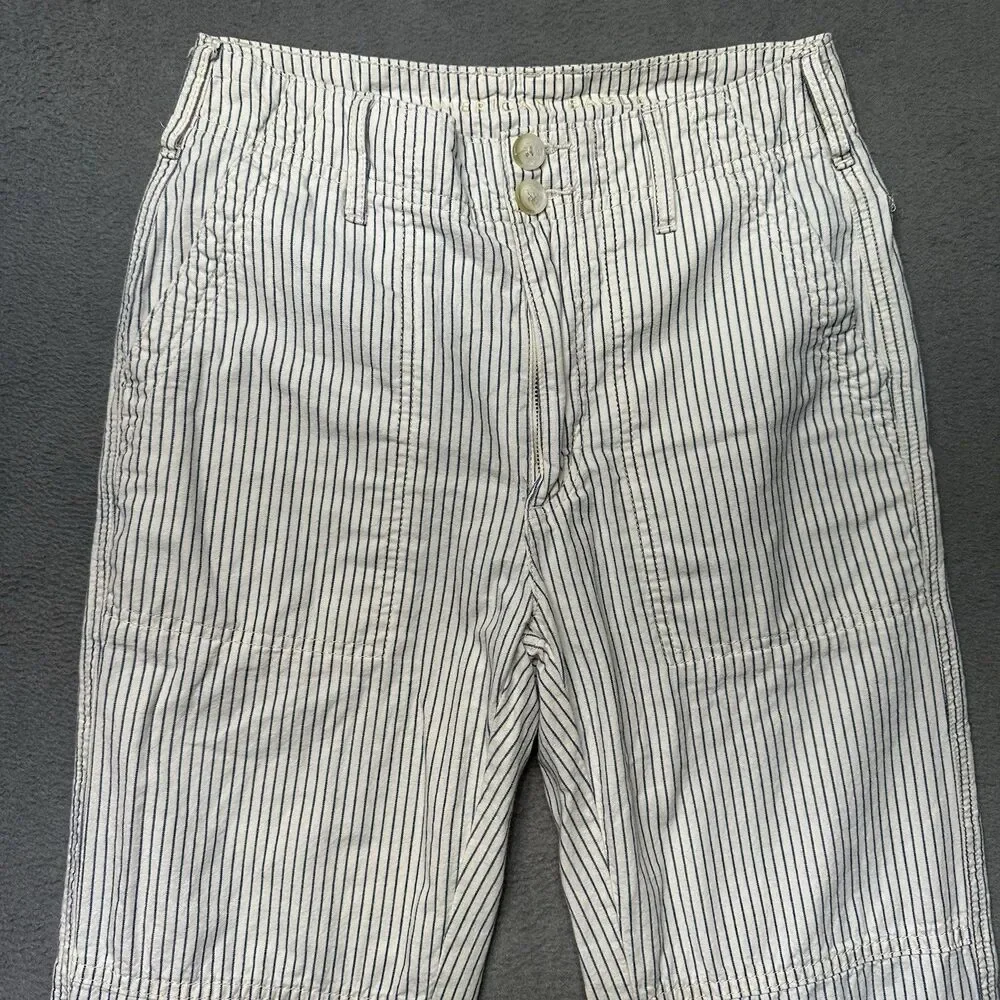 American Eagle Womens 00 Blue White Striped Ankle Pants Straight Casual EUC